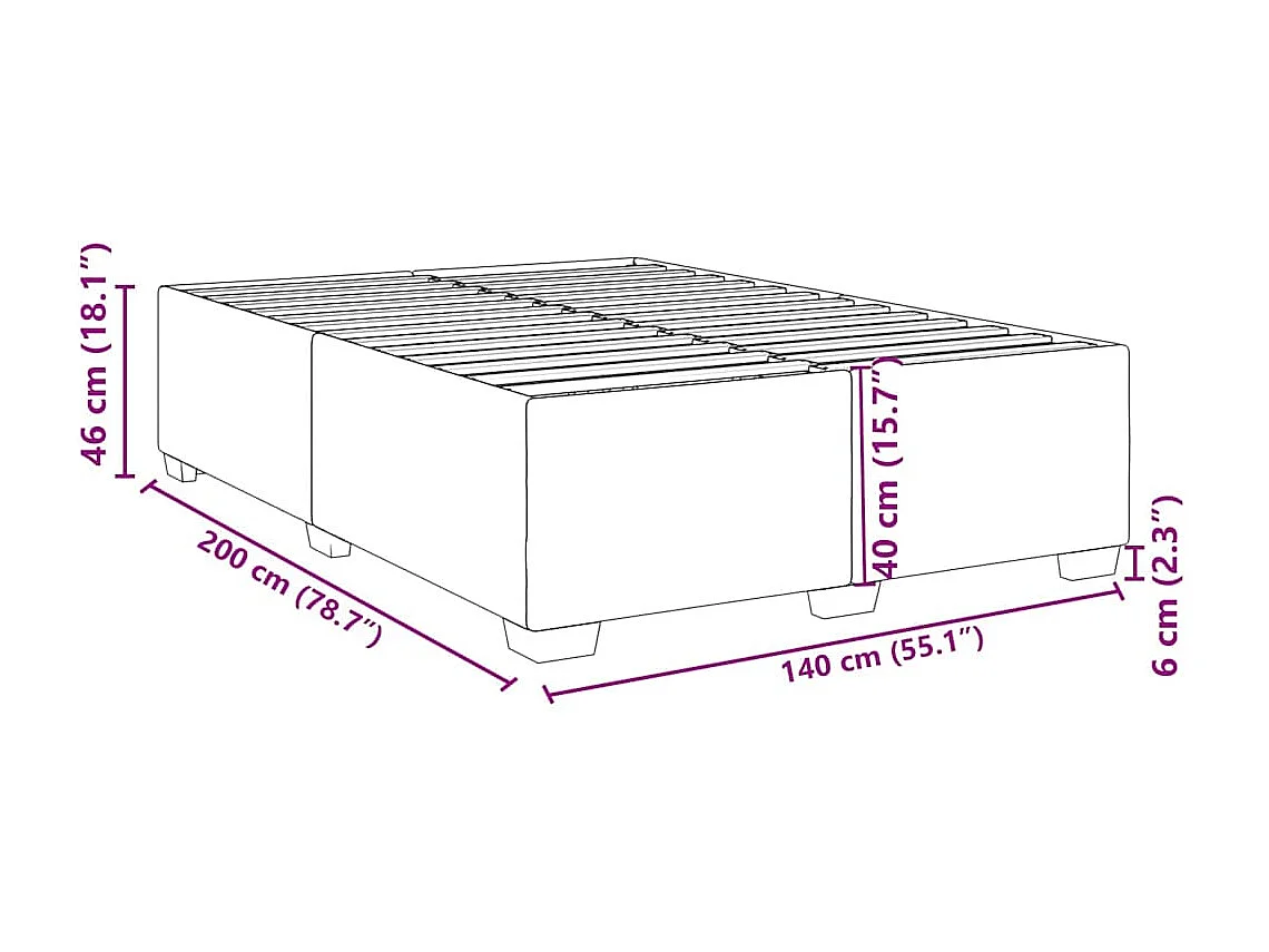 Cadre de lit sans matelas bleu 140x200 cm velours