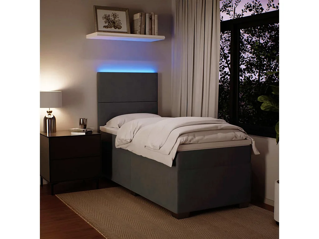 Sommier à lattes de lit et matelas Gris foncé 90x200 cm Velours