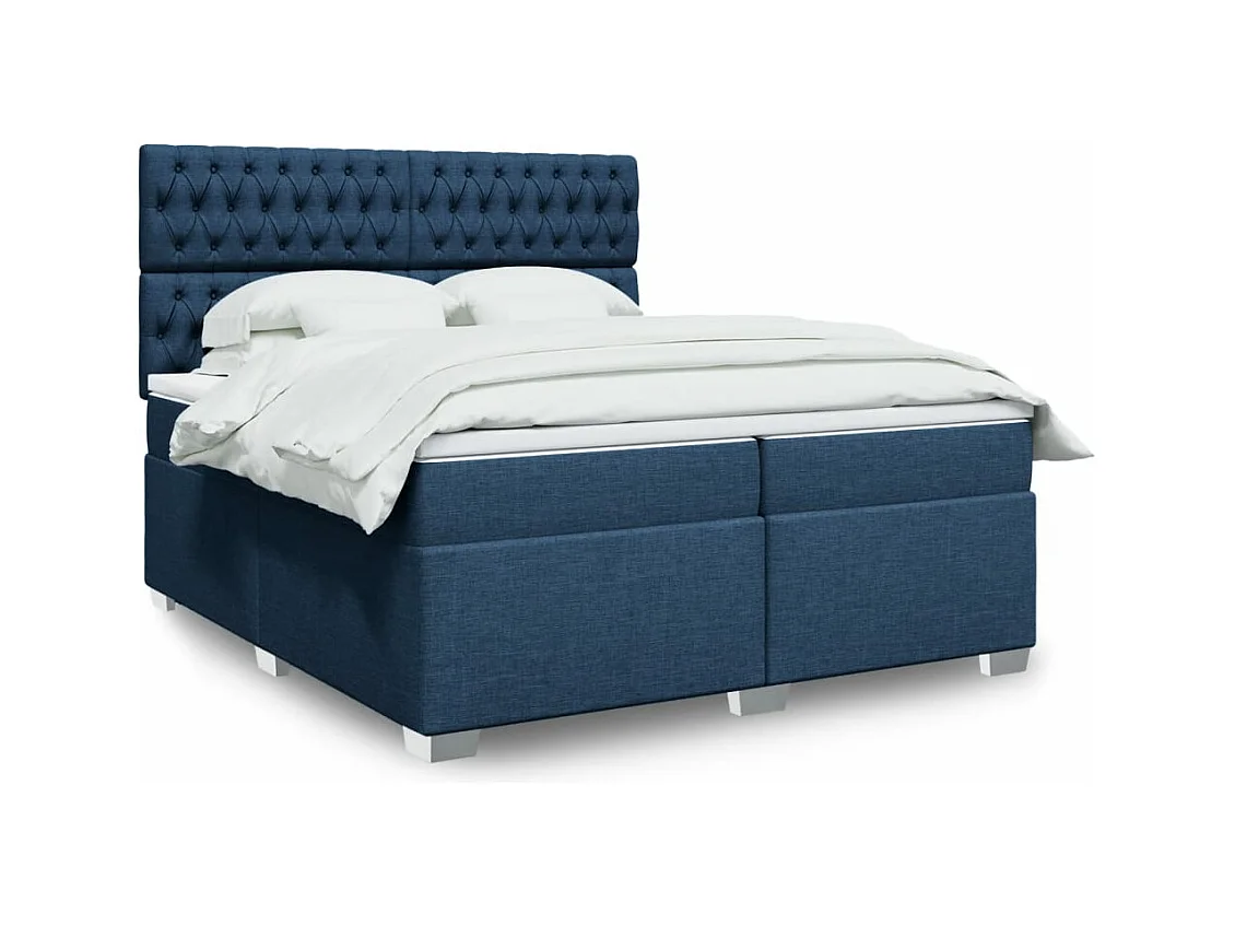 Sommier à lattes de lit avec matelas Bleu 200x200 cm Tissu