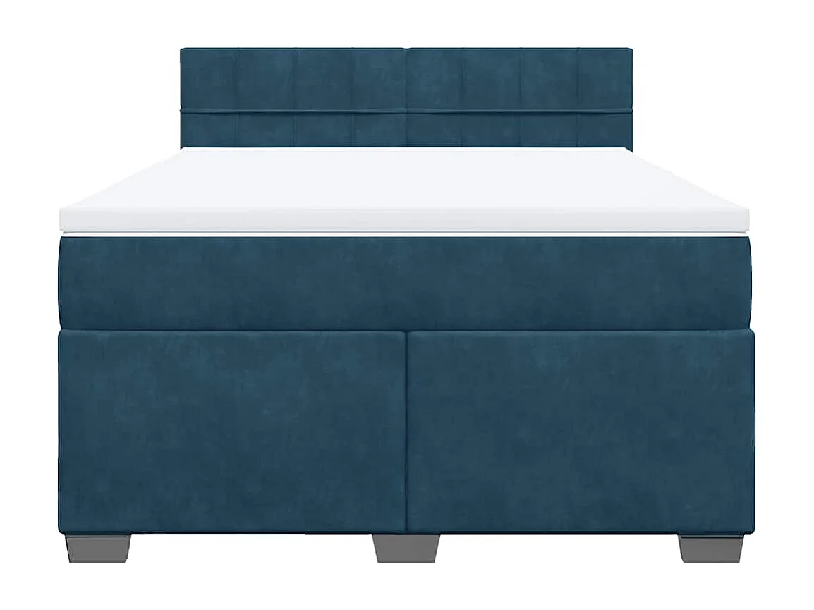 Sommier à lattes de lit et matelas bleu 160x200 cm velours