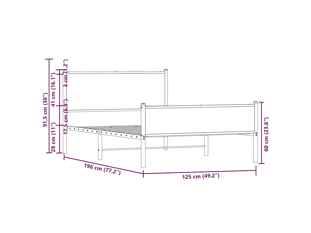 Bedframe zonder matras metaal bruin eikenkleurig 120x190 cm