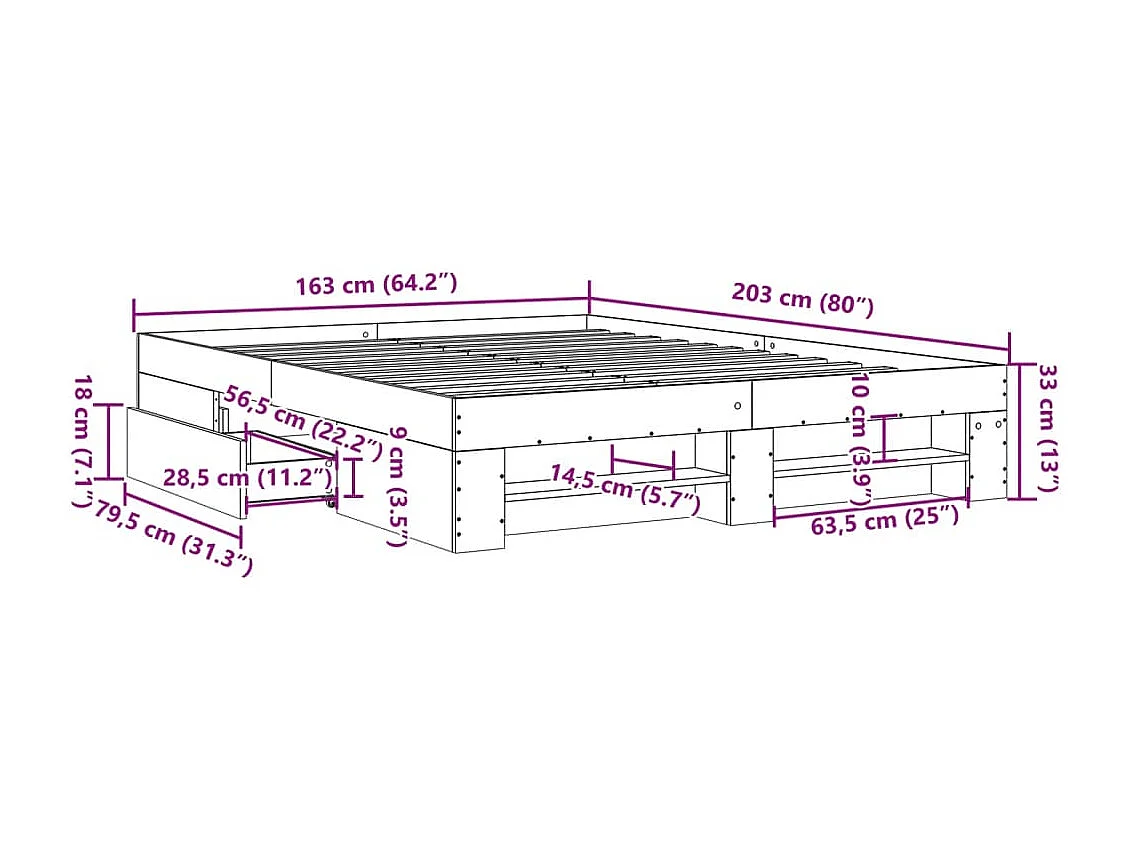 Cadre de lit sans matelas blanc 160x200 cm bois d'ingénierie
