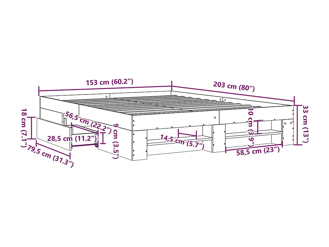 Cadre de lit sans matelas chêne sonoma 150x200 cm