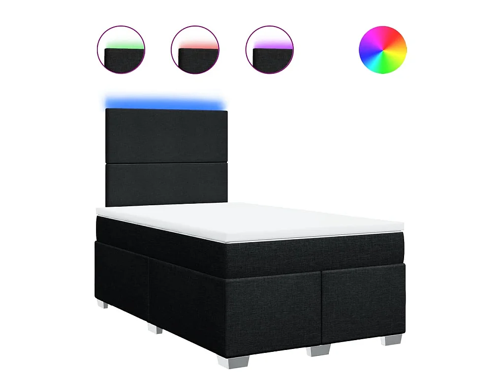 Cama box spring con colchón tela negro 120x200 cm