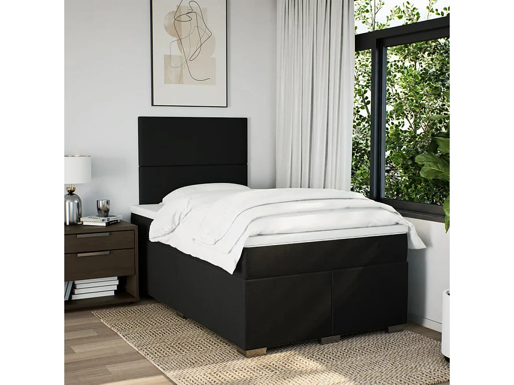 Cama box spring con colchón tela negro 120x200 cm