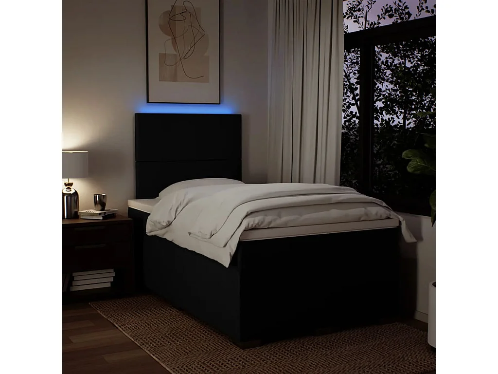 Cama box spring con colchón tela negro 120x200 cm