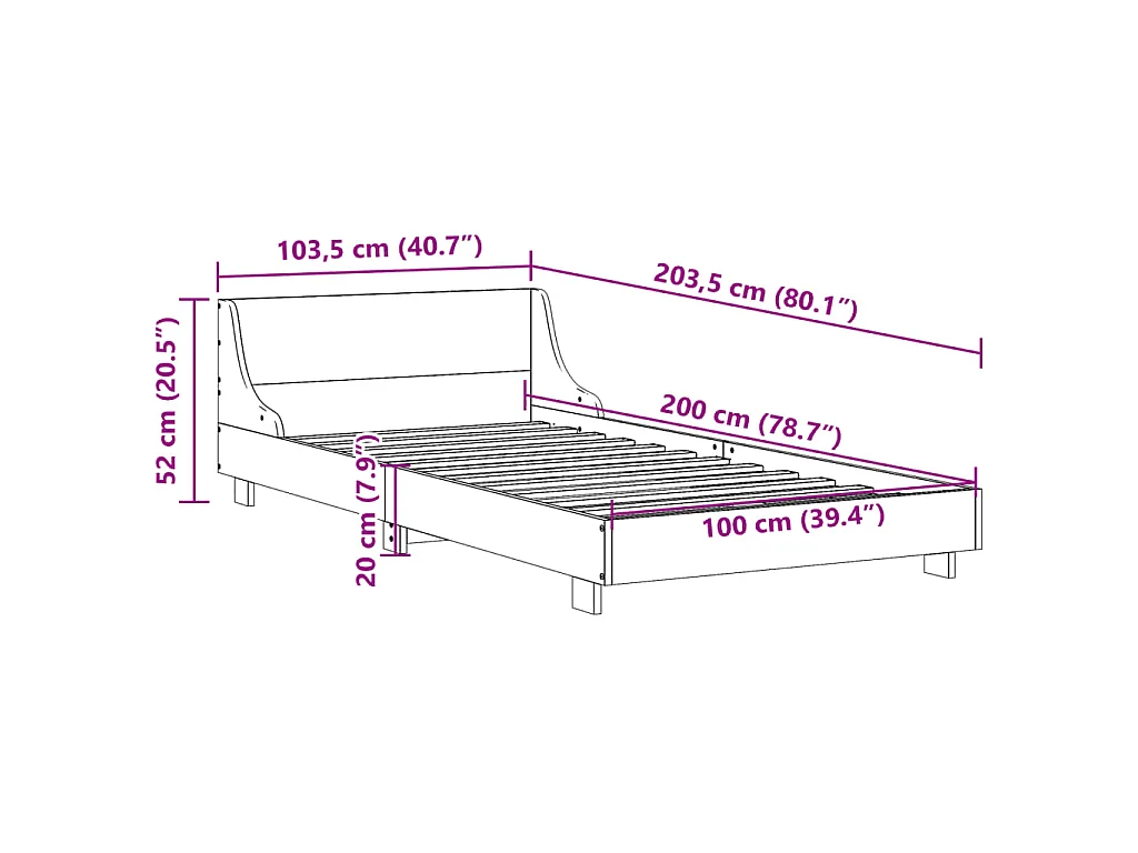 Giroletto senza Materasso Bianco 100x200 cm Legno Massello Pino