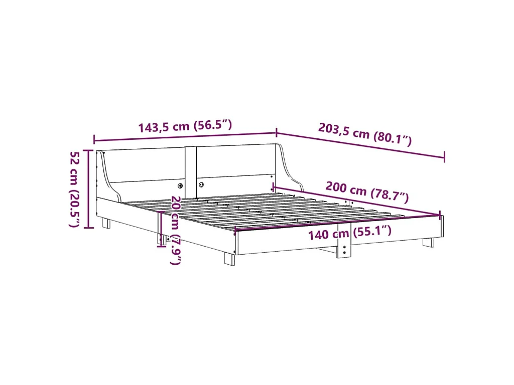 Giroletto senza Materasso Marrone Cera 140x200cm Massello Pino