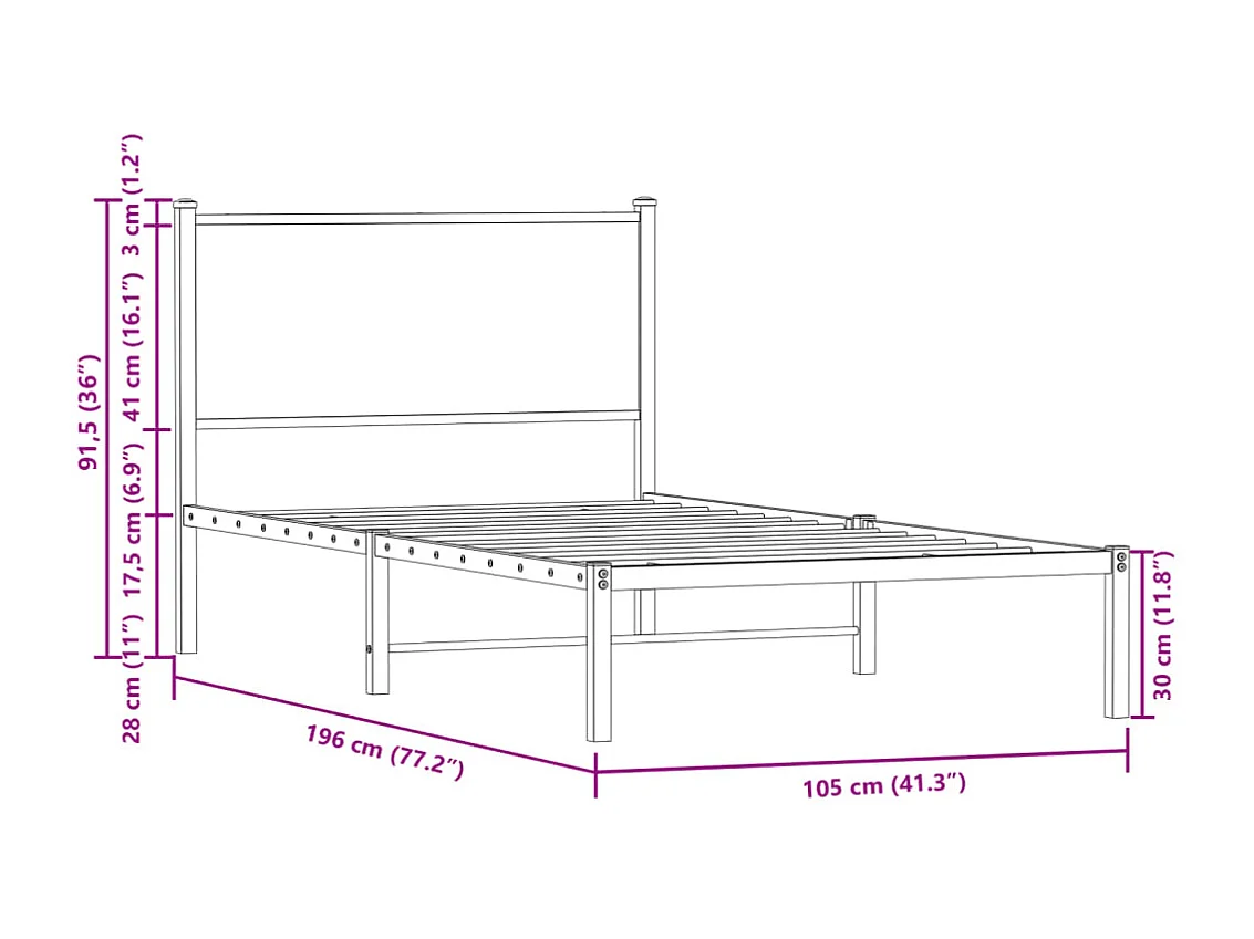 Cadre de lit en métal sans matelas chêne fumé 100x190 cm