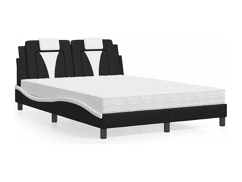 Lit avec matelas noir et blanc 140x200 cm similicuir