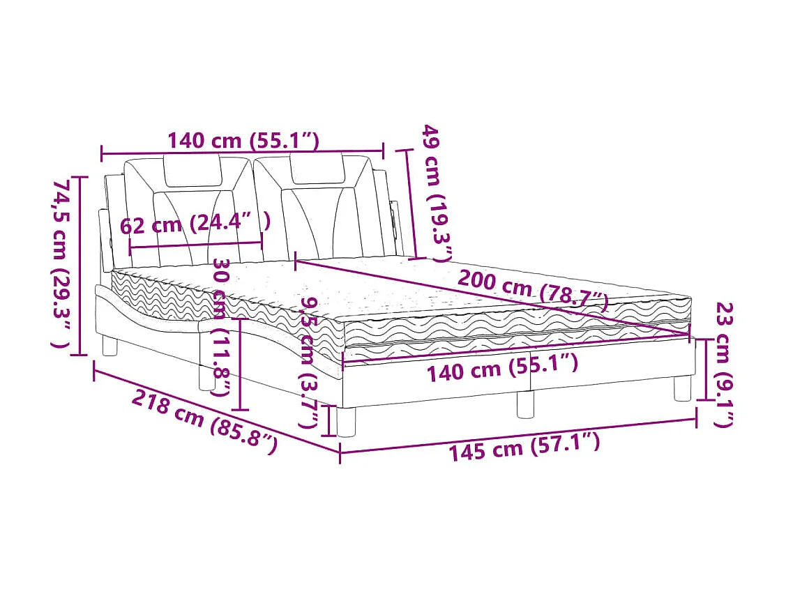 Bed "Viana" met matras kunstleer zwart en wit 140x200 cm