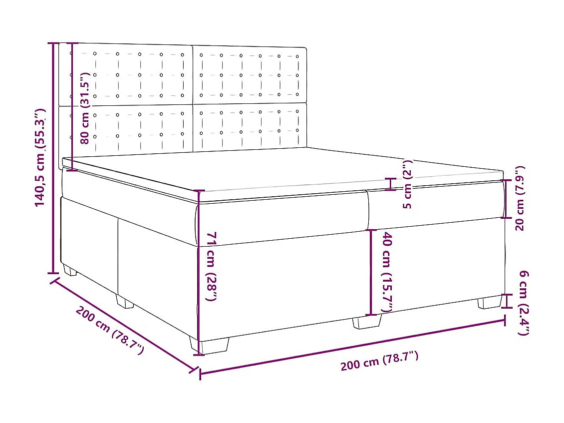 Cama box spring con colchón terciopelo azul 200x200 cm