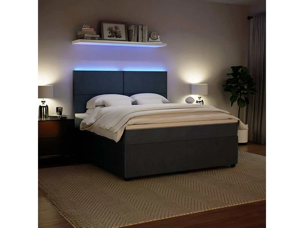 Cama box spring con colchón terciopelo gris oscuro 180x200 cm