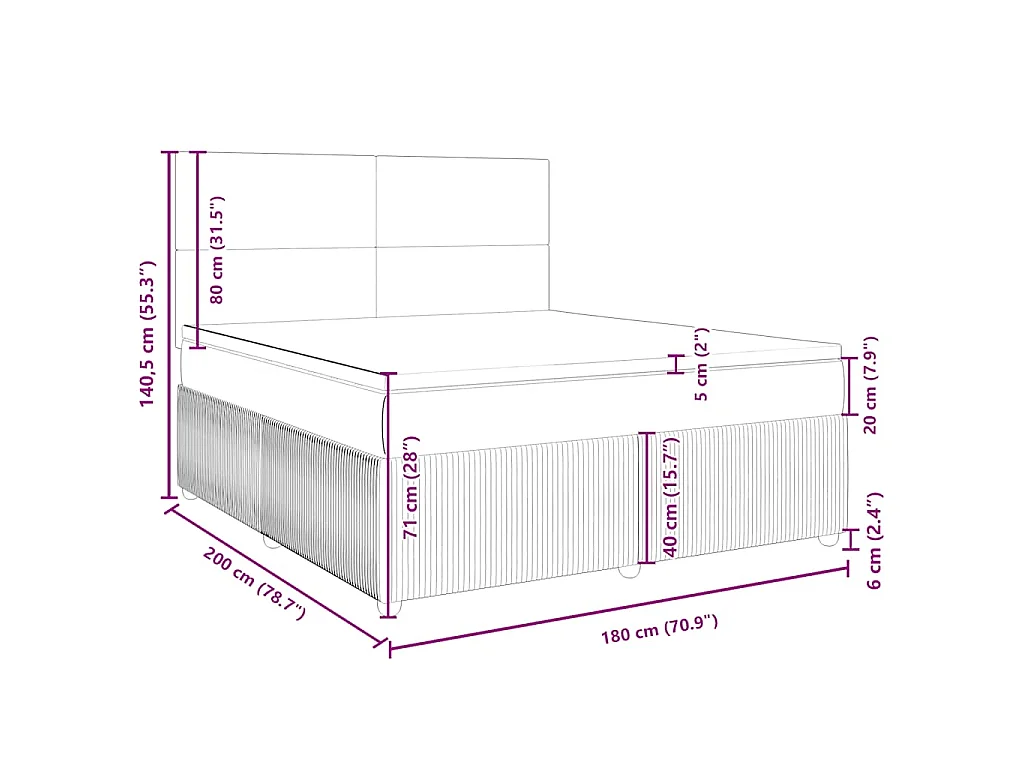 Cama box spring con colchón terciopelo gris oscuro 180x200 cm