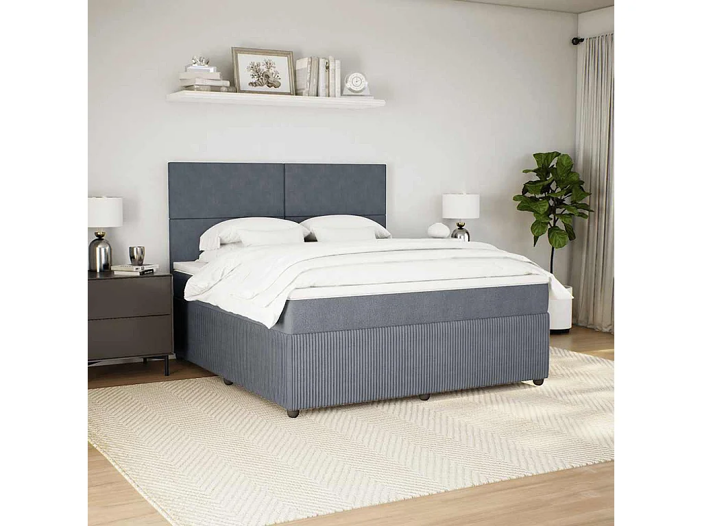 Cama box spring con colchón terciopelo gris oscuro 180x200 cm