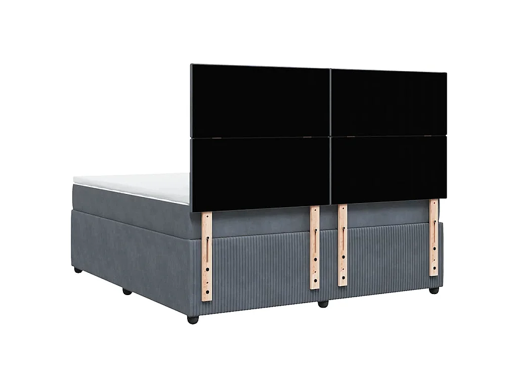 Cama box spring con colchón terciopelo gris oscuro 180x200 cm