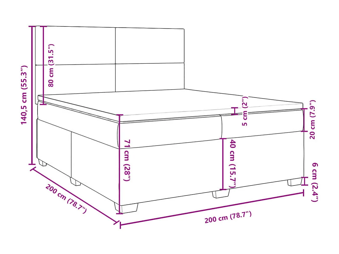 Giroletto a Molle con Materasso Nero 200x200 cm in Tessuto