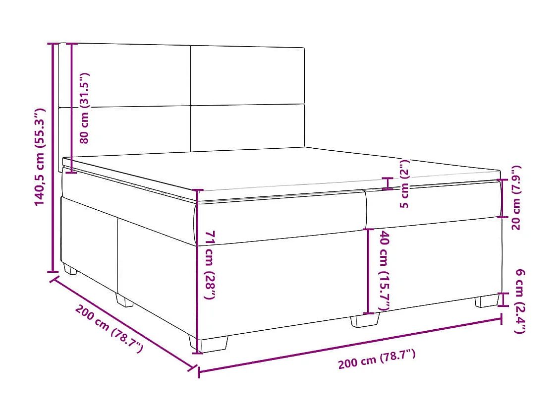 Cama box spring con colchón tela negro 200x200 cm
