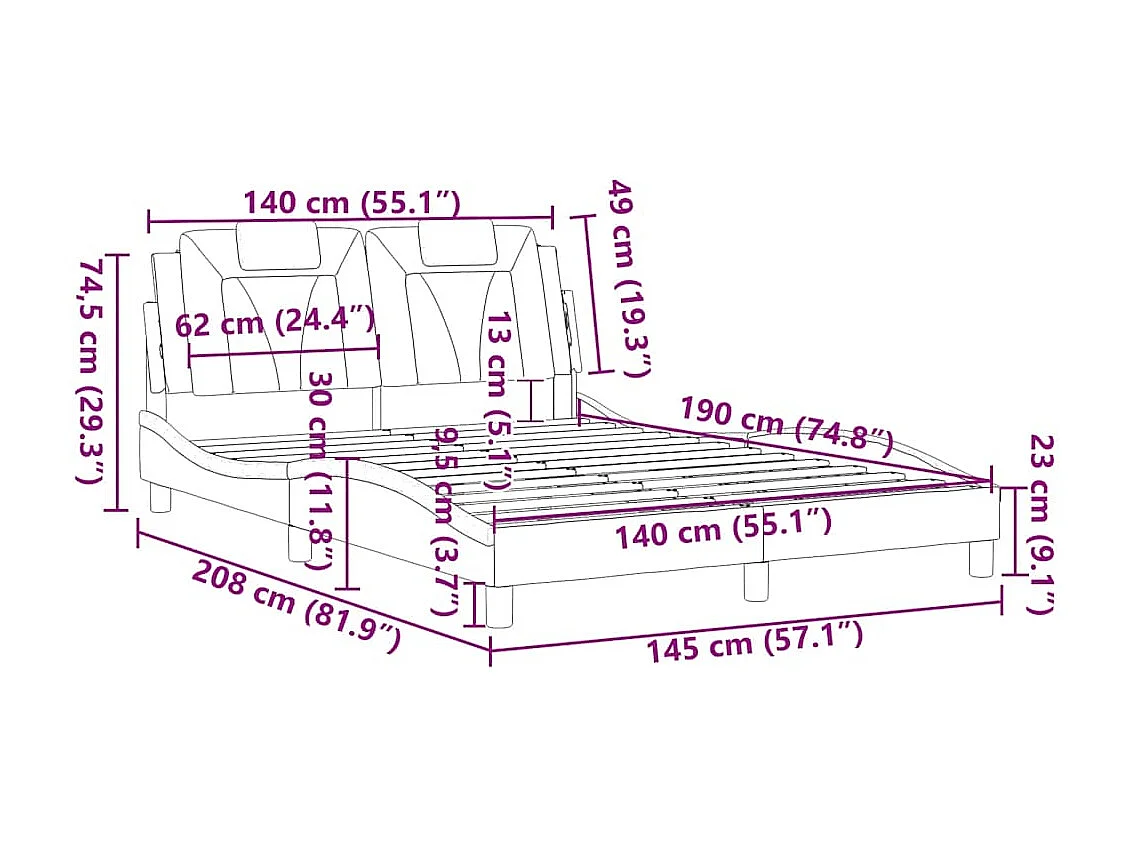 Bedframe "Viana" zonder matras kunstleer wit 140x190 cm