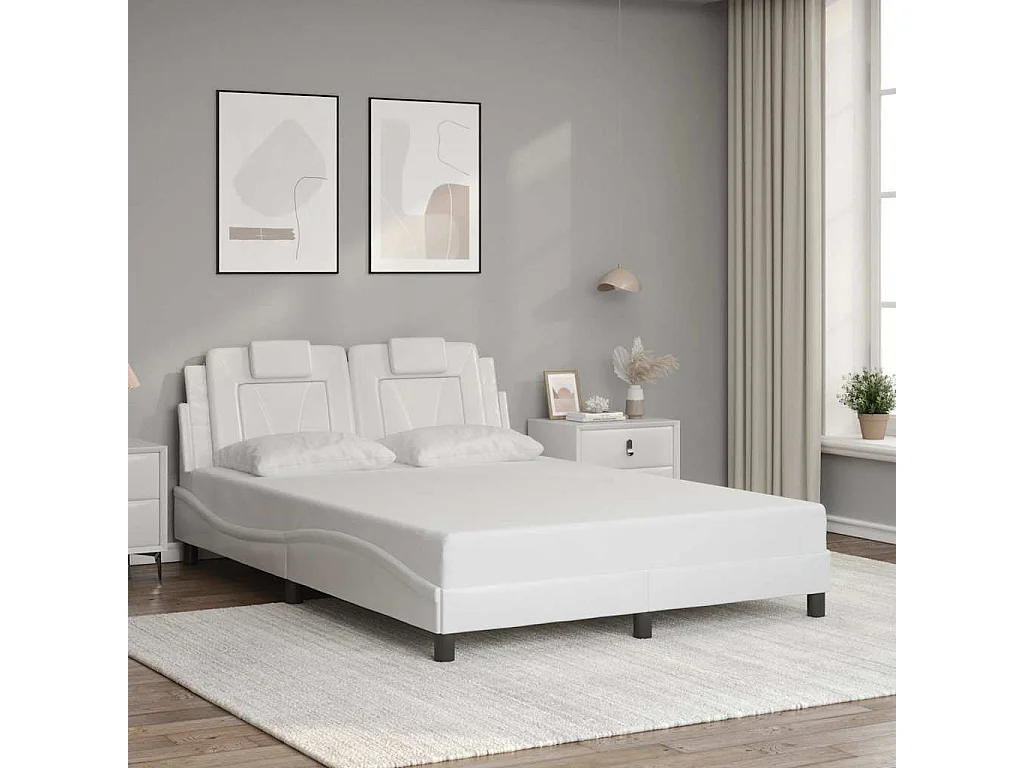 Cadre de lit Viana sans matelas blanc 140x190 cm similicuir