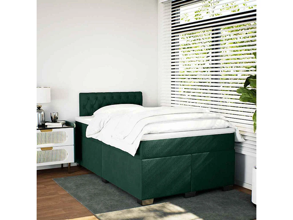 Boxspring met matras fluweel donkergroen 120x190 cm