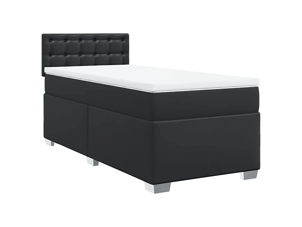 Cama com molas/colchão 100x200 cm couro artificial preto