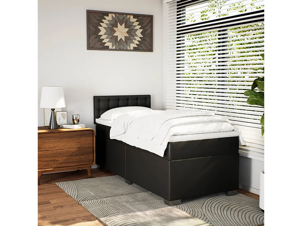 Cama com molas/colchão 100x200 cm couro artificial preto