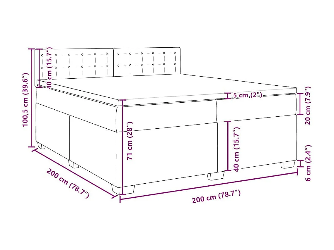 Cama box spring con colchón terciopelo verde oscuro 200x200 cm