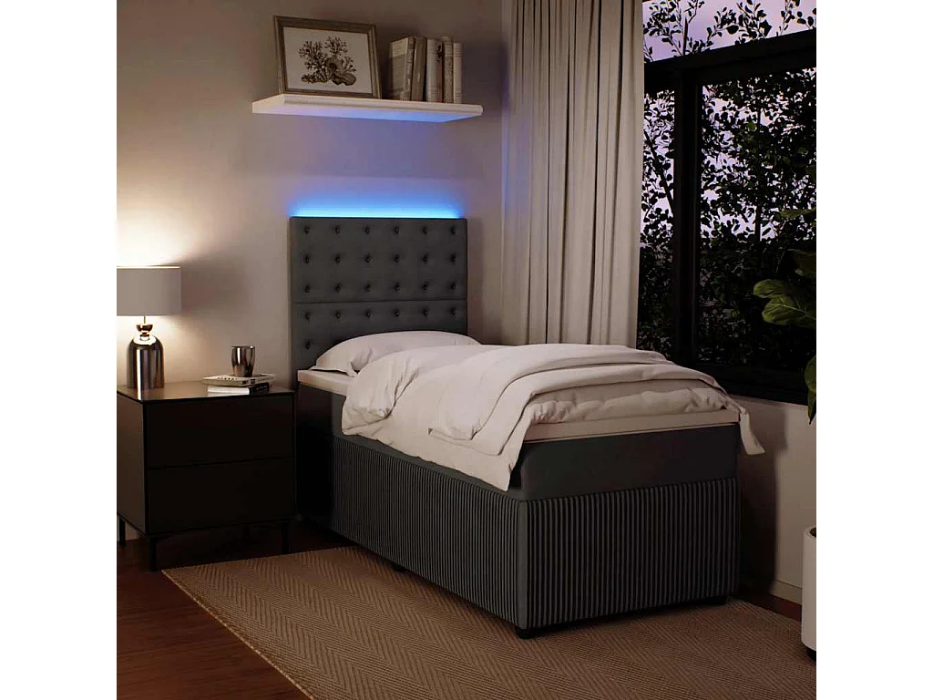Cama box spring con colchón terciopelo gris oscuro 90x200 cm