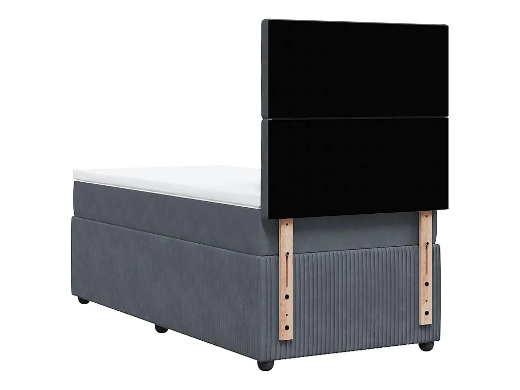 Cama box spring con colchón terciopelo gris oscuro 90x200 cm