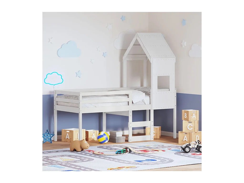 Lit haut sans matelas blanc 75x190 cm bois de pin massif