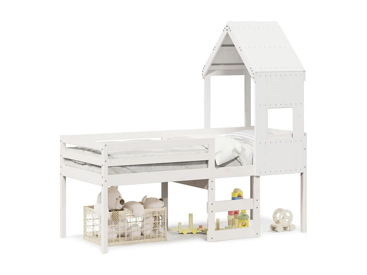 Lit haut sans matelas blanc 75x190 cm bois de pin massif