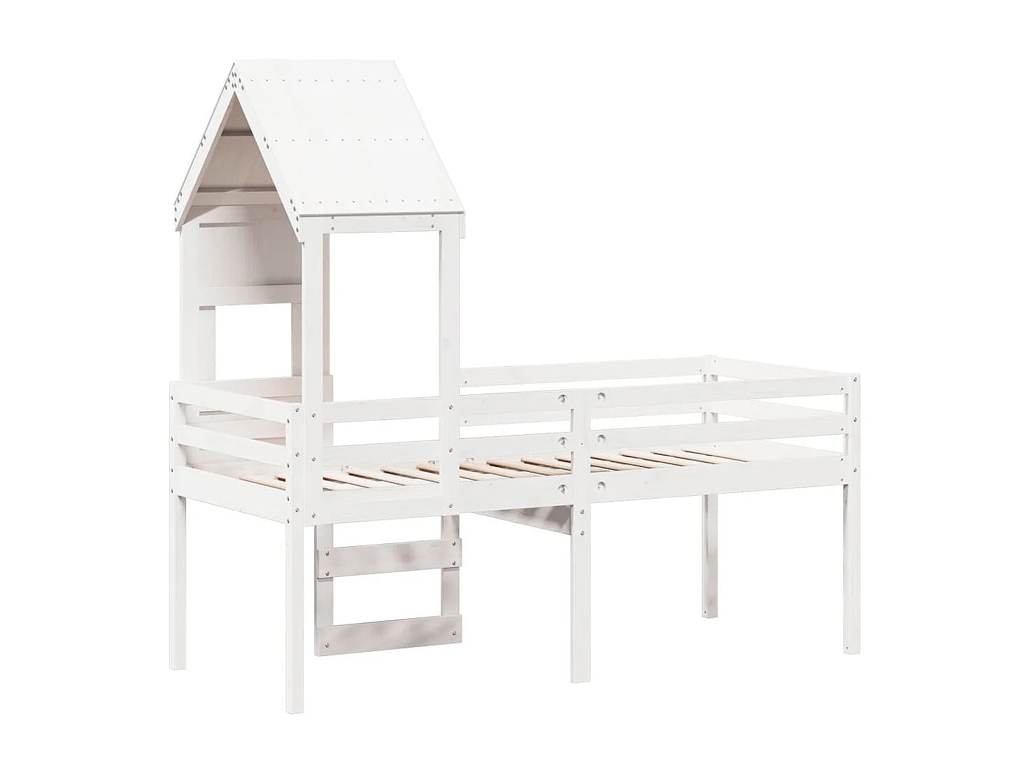 Cama alta com telhado 75x190 cm pinho maciço branco