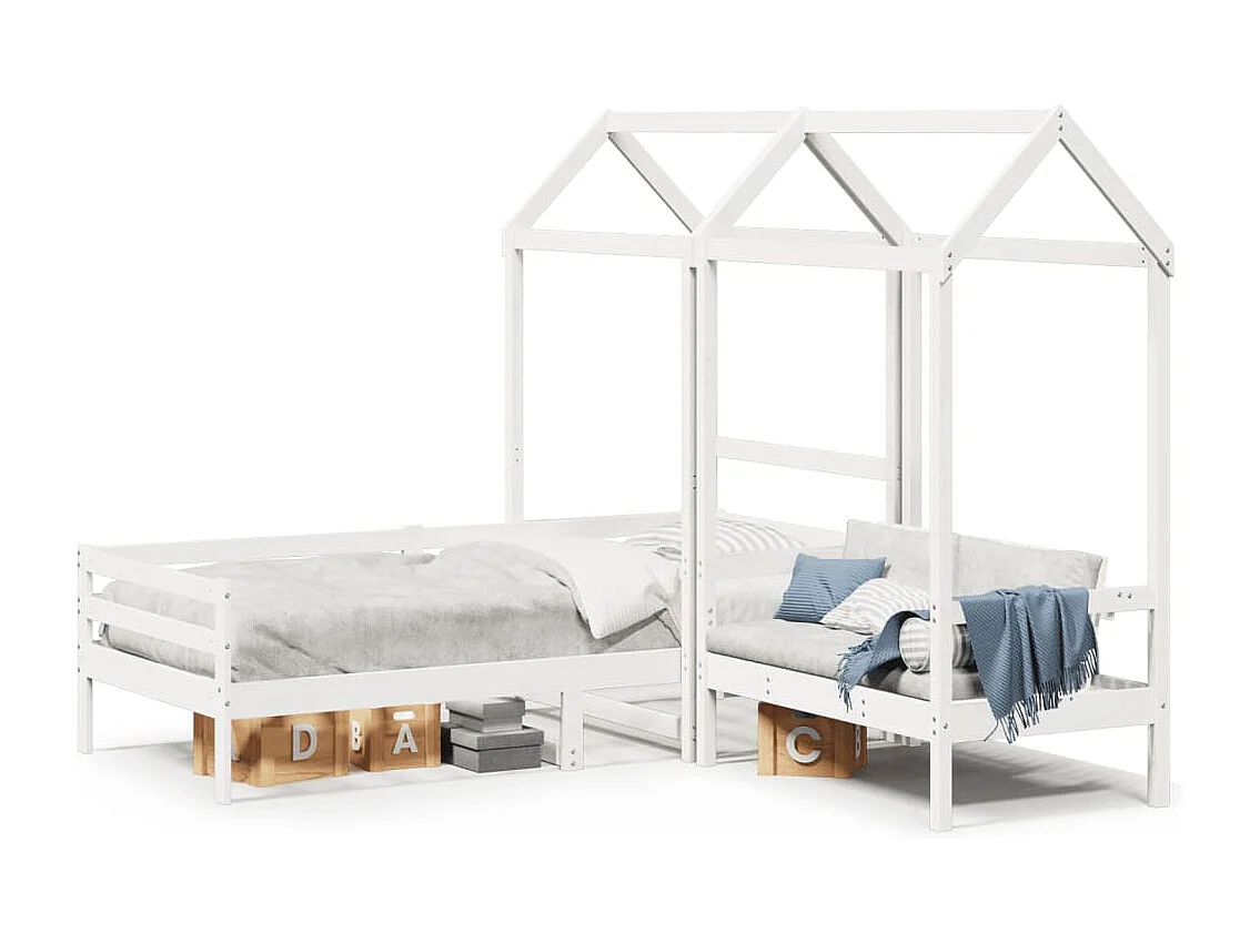 Ensemble de lit de jour et de banc avec toit sans matelas blanc