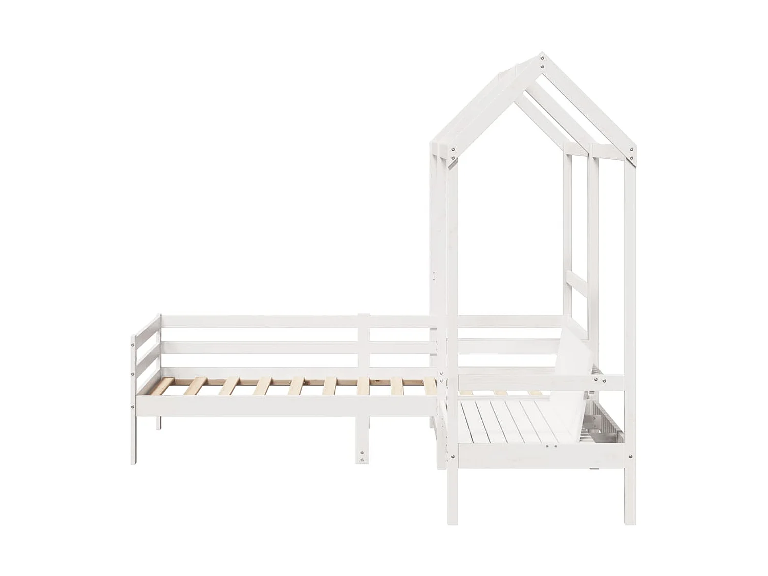 Ensemble de lit de jour et de banc avec toit sans matelas blanc