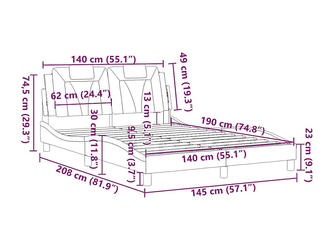 Cadre de lit Viana sans matelas cappuccino 140x190 cm similicuir
