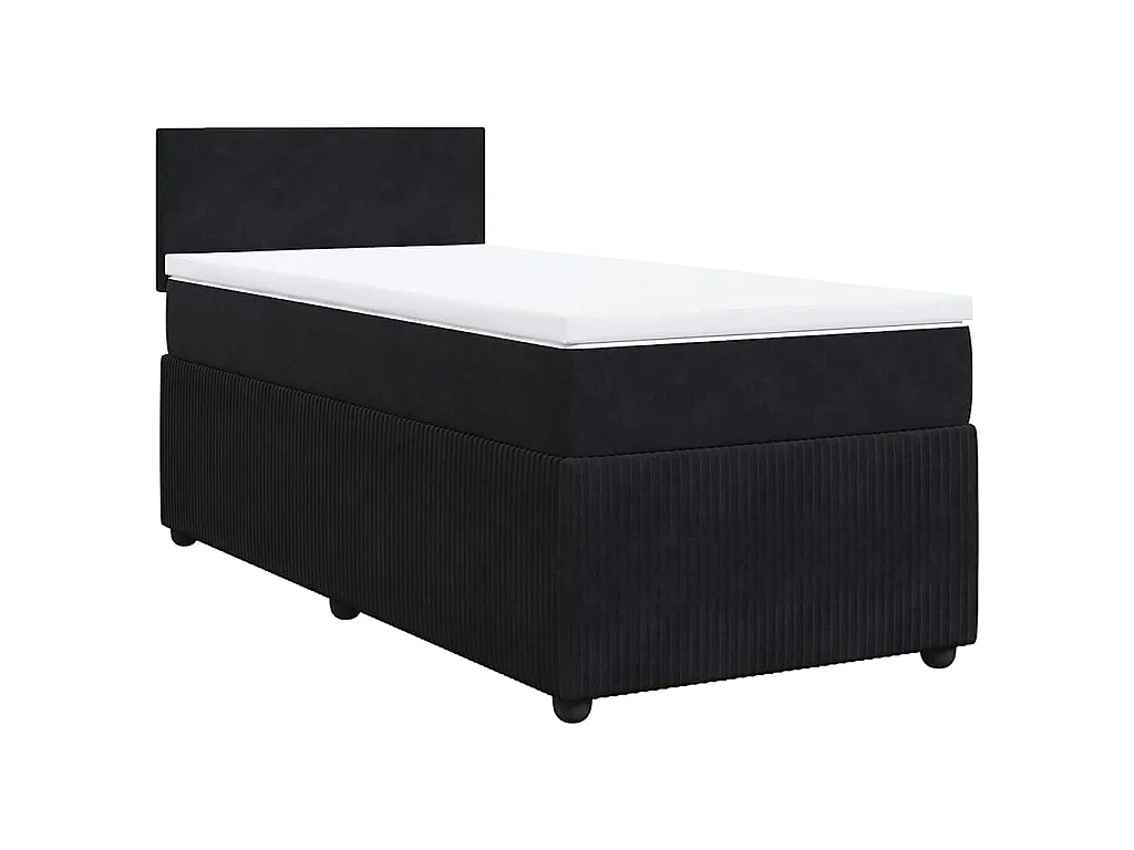 Cama box spring con colchón terciopelo negro 80x200 cm