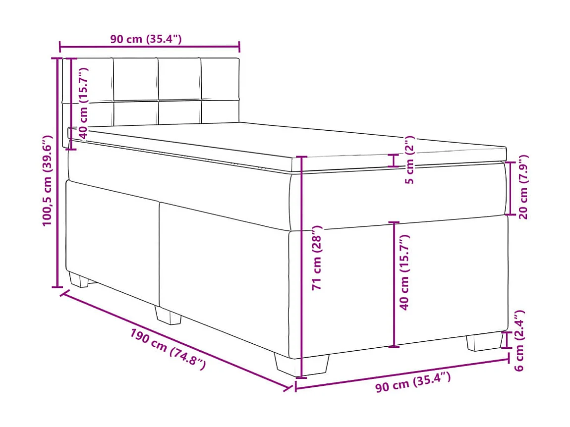 Boxspringbett mit Matratze Creme 90x190 cm Stoff