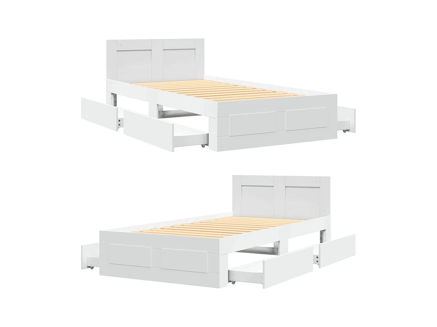 Bedframe met hoofdbord bewerkt hout wit 75x190 cm