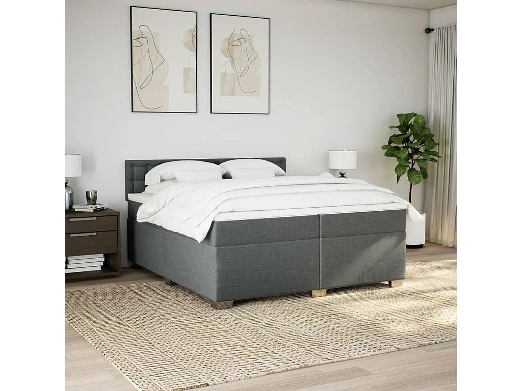 Sommier à lattes de lit avec matelas Gris foncé 200x200cm Tissu