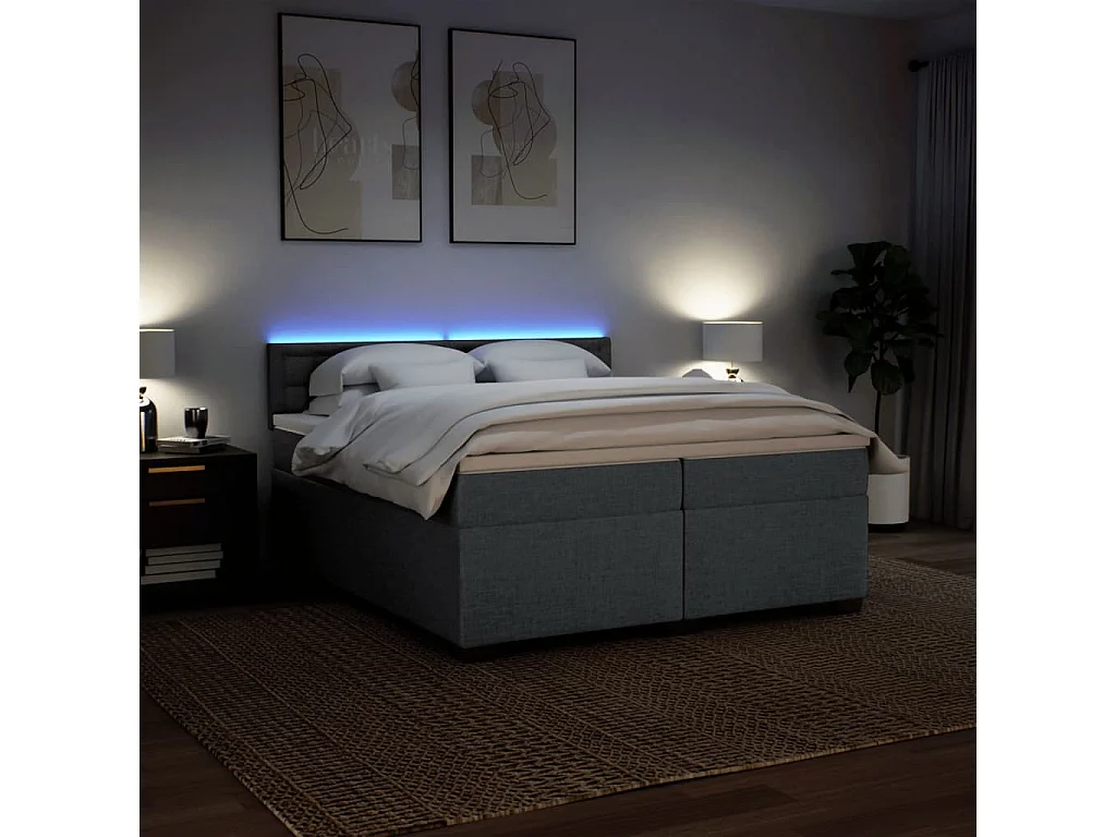 Cama com molas/colchão 200x200 cm tecido cinzento-escuro