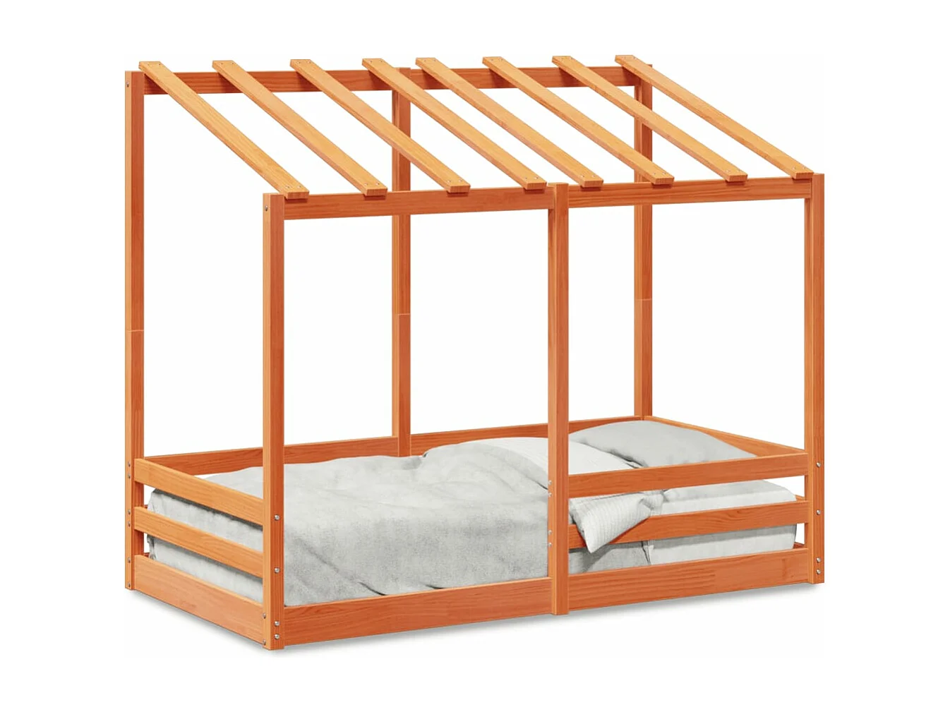 Cama infantil com telhado 70x140 cm pinho maciço castanho-mel