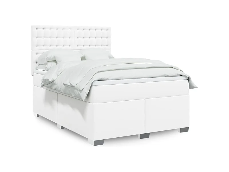 Cama box spring con colchón cuero sintético blanco 160x200 cm