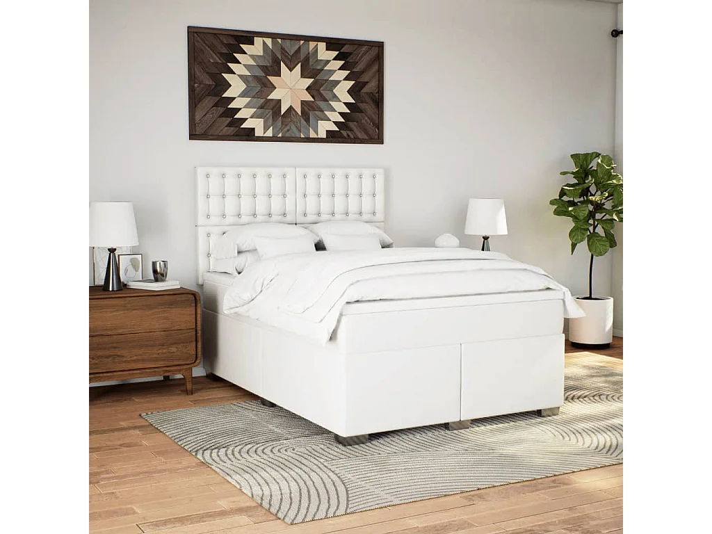 Boxspringbett mit Matratze Weiß 160x200 cm Kunstleder