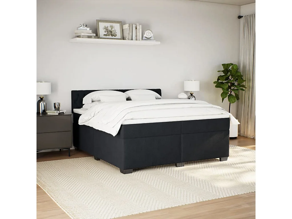 Giroletto a Molle con Materasso Nero 200x200 cm in Velluto