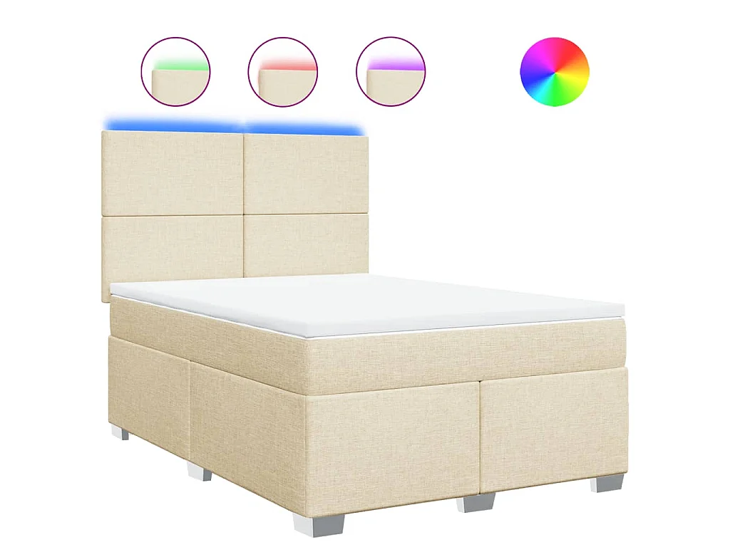 Cama box spring con colchón tela color crema 160x200 cm