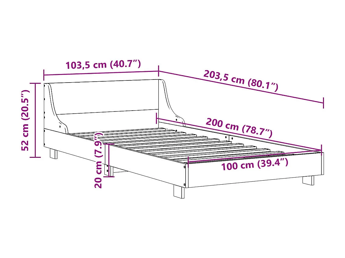 Cadre de lit sans matelas cire marron 100x200cm bois pin massif