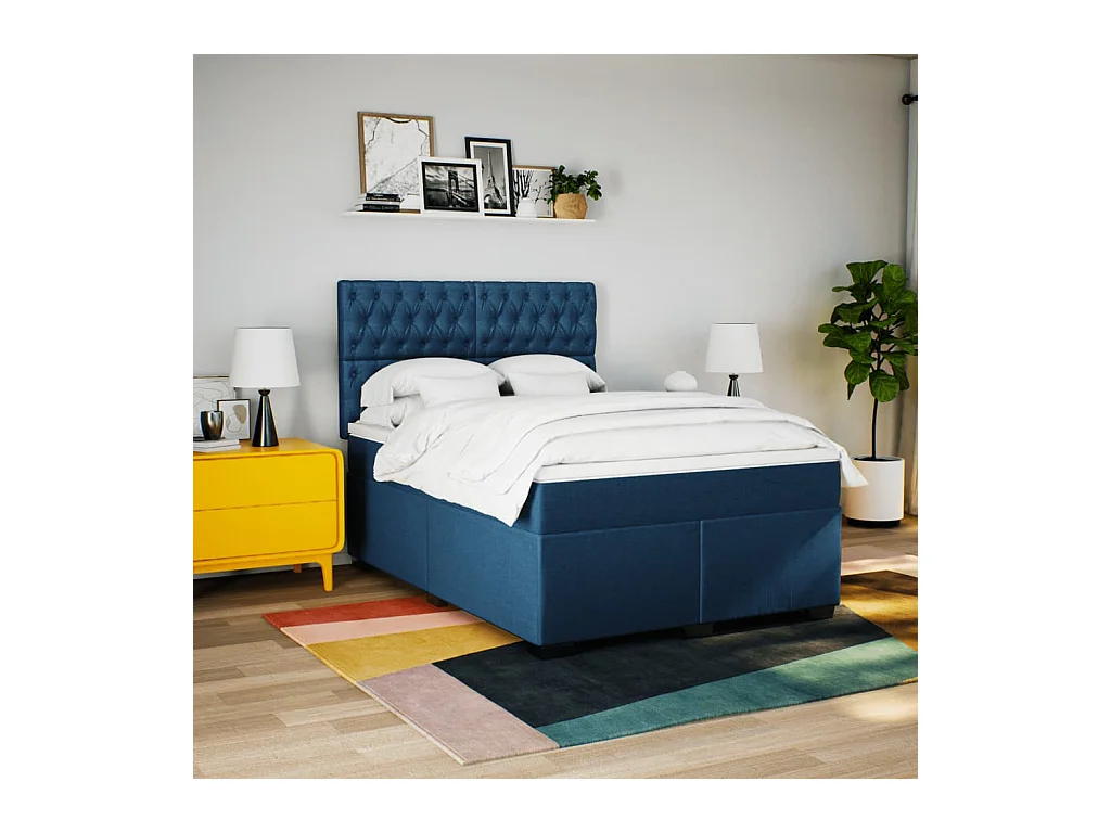 Sommier à lattes de lit avec matelas Bleu 140x200 cm Tissu