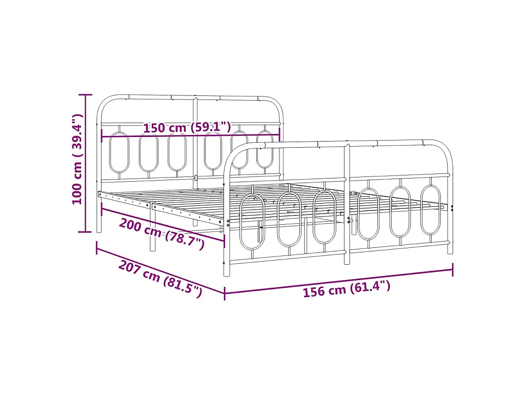 Bedframe met hoofd- en voeteneinde metaal zwart 150x200 cm
