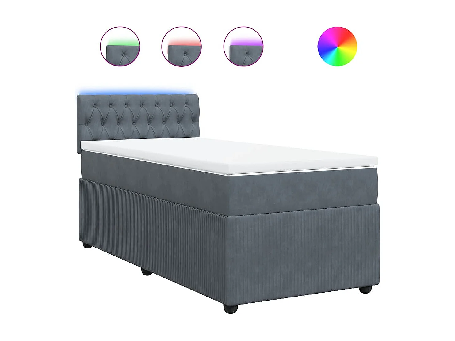 Sommier à lattes de lit et matelas Gris foncé 90x200 cm Velours